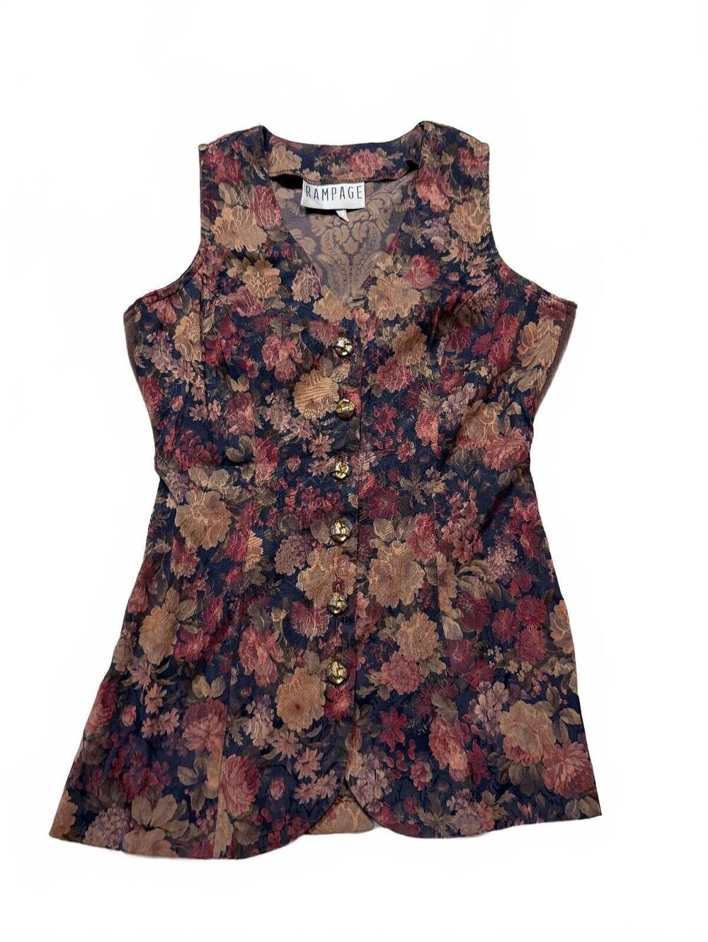 90s Rampage Floral Button Up Fitted Blouse Size 3- The Nanny